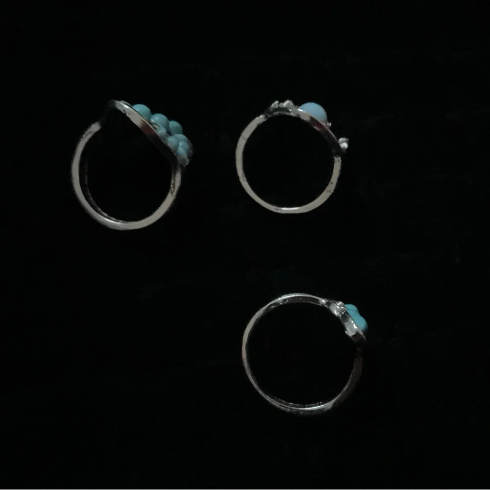 New x3 Silver Tone Rings Turquoise Inspired Trendy Fashion Ring Set Size 7 / 8